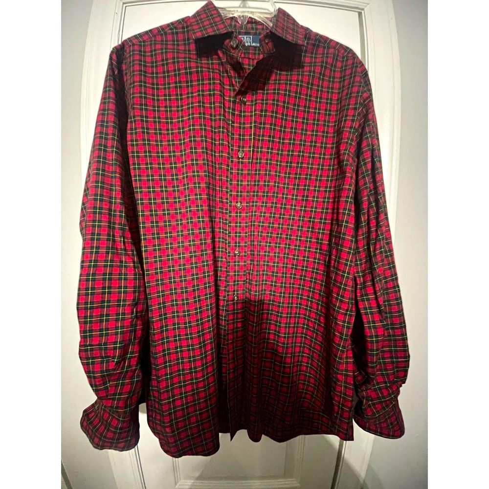 Polo by Ralph Lauren Red/Green/Yellow Plaid Woven LS Button-Up Shirt M